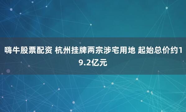 嗨牛股票配资 杭州挂牌两宗涉宅用地 起始总价约19.2亿元