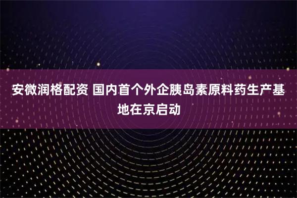 安微润格配资 国内首个外企胰岛素原料药生产基地在京启动